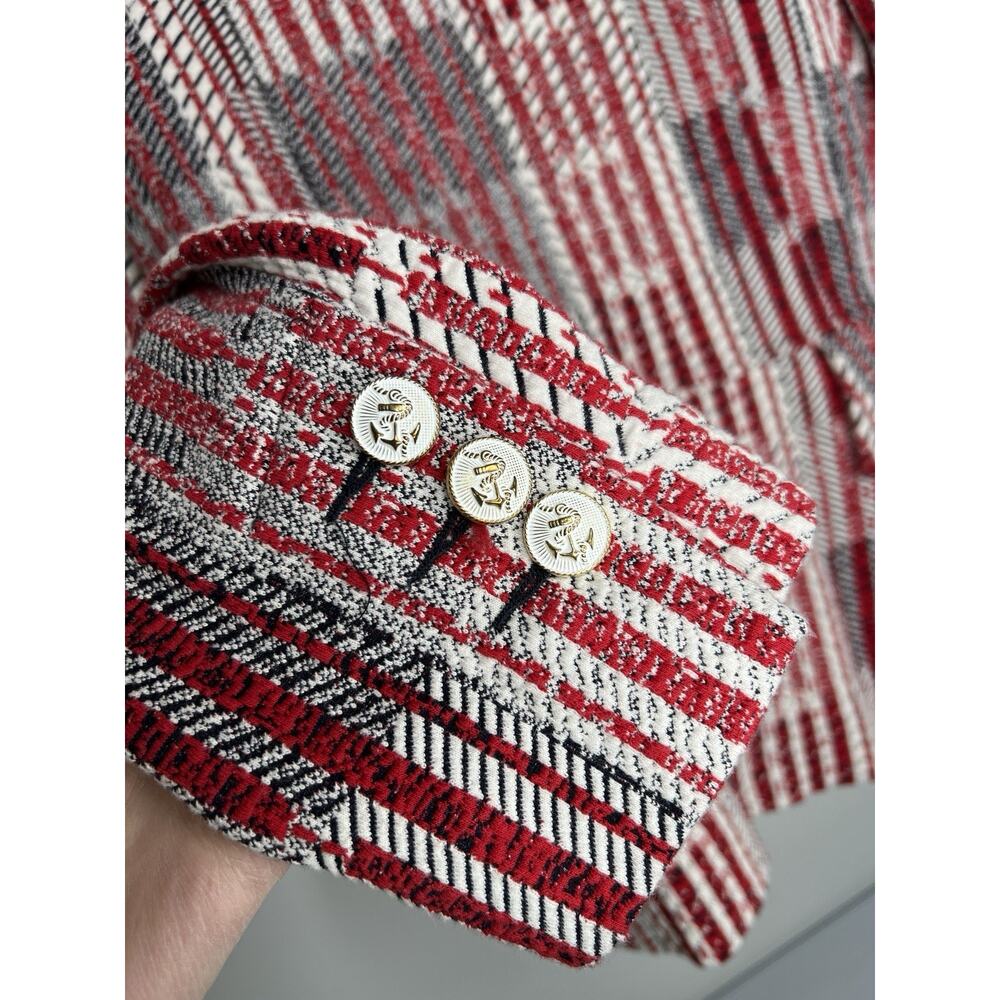 Cabi Patchwork Button-Up Blazer Jacket Red White … - image 4
